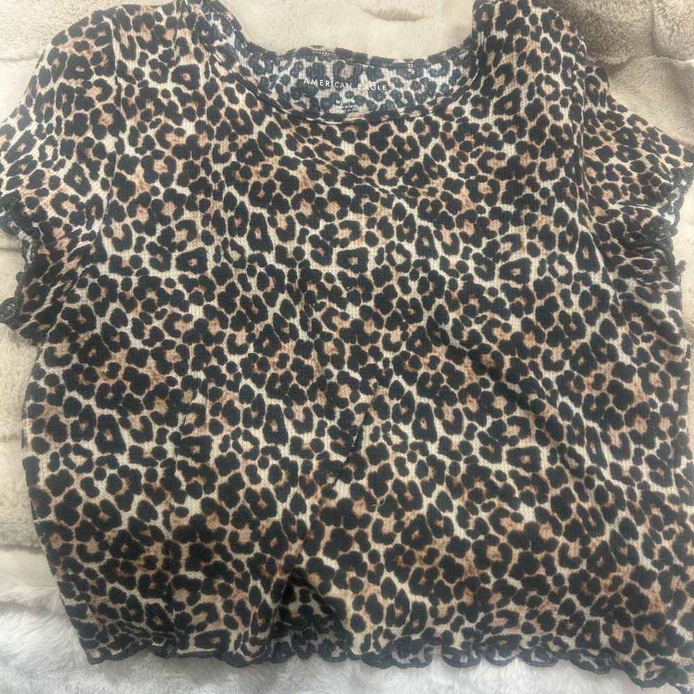 American Eagle Outfitters Leopard Print Short Sleeve Top